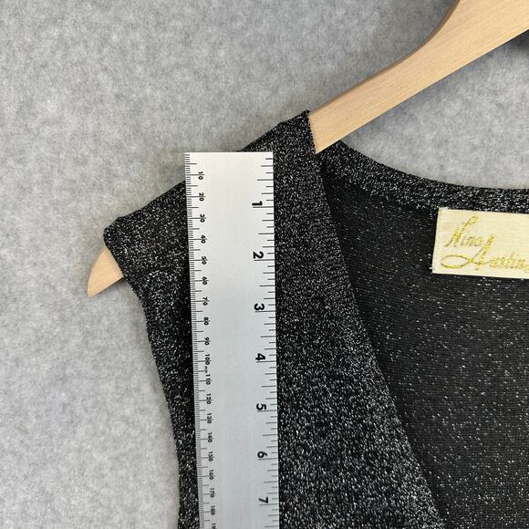 Nina Austin Dress Women Size M Black Sparkle V-Neck Sleeveless Button Front Midi - Picture 10 of 13